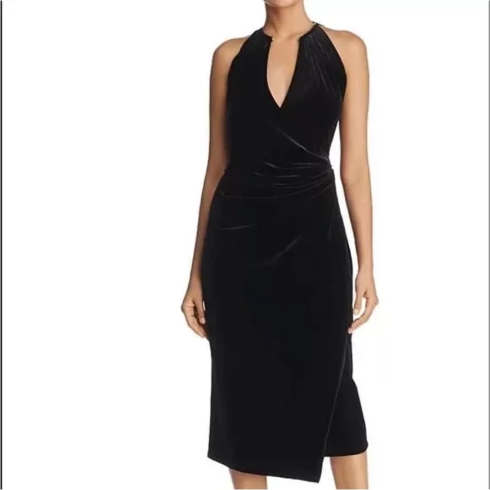 Elie Tahari,Belecia, Faux Wrap Sleeveless Black Velvet Holiday Dress, Size M